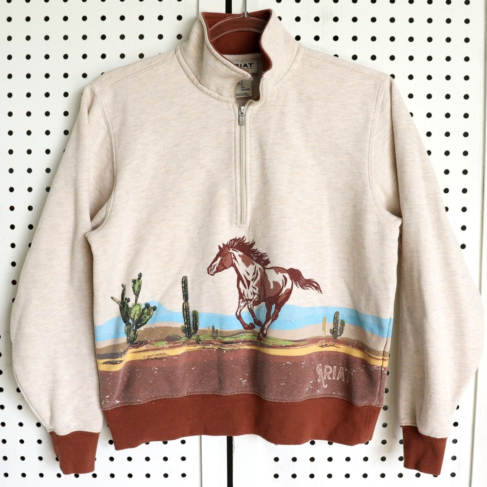 Ariat Real Womens SIZE S Quarter Zip Sweatshirt Horse Desert Cactus Western